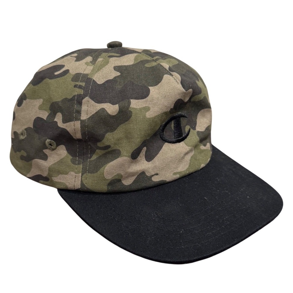 Champion Mens Camouflage Snapback Hat Black Flat Brim Camo Logo Cap‎ OSFA